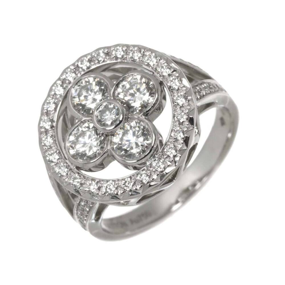 Louis Vuitton Bague Blossom GM #49 Ring with Diamonds, 18K White Gold (750)